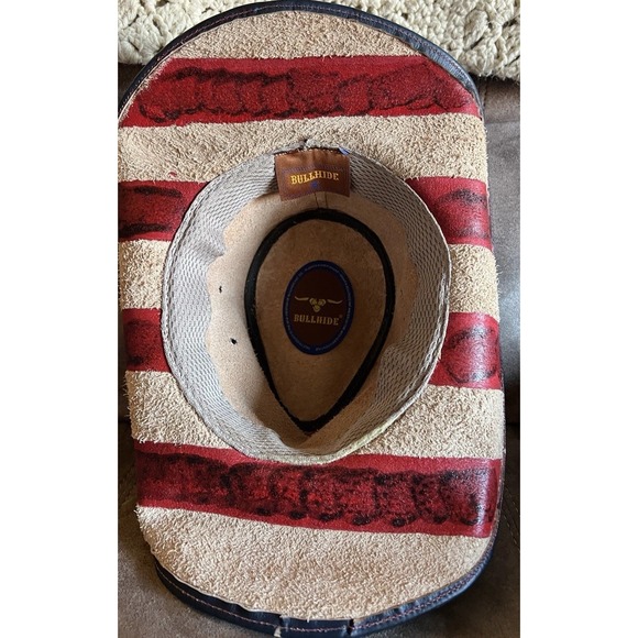 American Flag Cowboy Bull Hide Hat Star Brim Size Small - Picture 6 of 9
